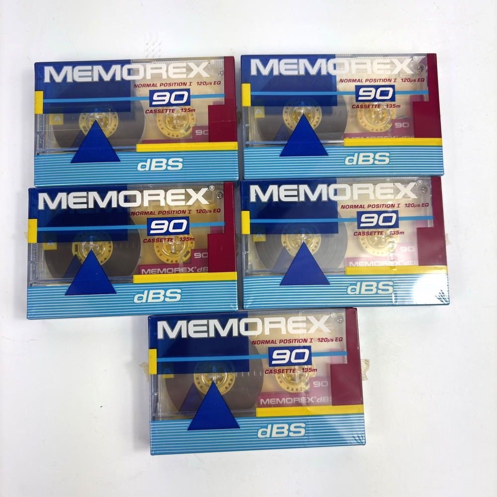 Vtg Memorex dBS 90 Blank Audio Cassette Tapes Lot of 5 NEW Sealed USA FREE SHIP
